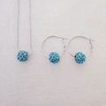 Set di gioielli con collana e orecchini a cerchio con sfere di cristallo blu - Set di gioielli / blu mare