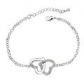 Sparkling crystal double heart interlaced bracelet with adjustable silver O-link chain - White