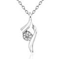 Elegant silver curve necklace with sparkling round crystal pendant on white background - Curved Single Stone Style (White) (008-1-28)