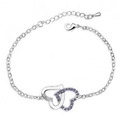 Silver double heart bracelet featuring purple crystals and adjustable lobster clasp - Mauve