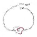 Silver bracelet with interlocking double heart pendant and pink crystal accents - Rose Red