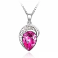 Elegant silver alloy necklace with a large pear-shaped fuchsia crystal heart pendant - Purplish Red