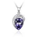 Elegant silver necklace with a pear-cut purple crystal pendant and sparkling zircon accents - Dark Purple