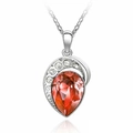 Elegant red teardrop crystal pendant necklace with silver chain and small diamond accents - Water Lily Red