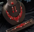 Luxurious gold-tone alloy bridal jewelry set with sparkling red rhinestone gemstones - Gold Red Necklace Earrings Bracelet Ring (05 Gold Red 4-piece)