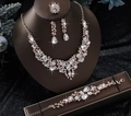 Elegant rose gold bridal jewelry set with pear-cut rhinestones for weddings and galas - Gold White Necklace Earrings Bracelet Ring (05 Gold White 4-piece)