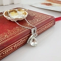 Ensemble collier en argent élégant avec grand pendentif en cristal en forme de goutte - Blanc Argenté