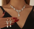Elegant bridal alloy jewelry set with white pearls and sparkling rhinestones for wedding - White Artificial Pearl Silver Necklace Earrings (06 Silver White)