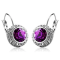 Elegante Brisur-Kristallohrringe mit runden lila Steinen und Pavé-Diamantbesatz - Silberlila