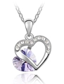 Elegante silberne Herzkette mit facettiertem lila Kristall und funkelnden Zirkonen - Hellviolett