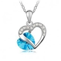 Elegante Halskette mit doppeltem Herzanhänger, blauem Kristall und weißen Diamanten - Aqua