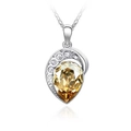 Elegant champagne pear-cut crystal pendant necklace with silver chain and white zircon accents - Golden Shadow