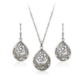 Set gioielli vintage a goccia con collana e ciondolo di cristallo e orecchini abbinati - Set 2 Pezzi Argento Bianco (076)
