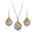 Set di gioielli vintage con collana e orecchini in zircone color ambra - Set 2 Pezzi Argento Champagne (076)