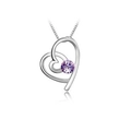 Collier avec pendentif cœur argenté orné d'une pierre précieuse violette ronde - Violet Clair
