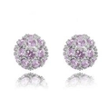 Orecchini a perno a sfera con cristalli rosa scintillanti e base argentata alla moda - Lavanda