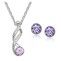 Elegante conjunto joyas cristal morado incluye collar colgante plateado y pendientes de botón - Púrpura Claro