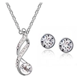 Conjunto de joyas de cristal con collar en espiral y pendientes de botón plateados - Blanco