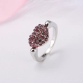 Elegant silver heart ring with sparkling pink crystal stones for women on grey background - Grape Purple