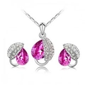 Schmuckset mit rosa tropfenförmigen Kristallen und Blättern inkl. Kette und Ohrringe - Fuchsie