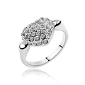 Elegant silver heart ring featuring pavé-set crystals and unique beaded band accents - White