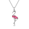 Elegant flamingo necklace pendant with pink marquise crystal and silver chain on white background - Rose Red