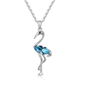 Elegant silver flamingo pendant necklace with a large marquise-cut blue crystal gemstone - Aqua