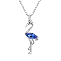Elegant silver flamingo pendant necklace with a multifaceted teardrop blue crystal - Sapphire Blue