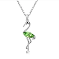Elegant flamingo pendant necklace featuring a marquise-cut olive green crystal inlay - Fruit Green