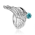 Ring mit Engelsflügel in Silber, weißen Kristallen und meerblauem Edelstein - Einflügeliger Engel (205-5-40) / Silber + Seeblau