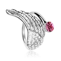 Silberner Flügelring mit einem leuchtend rosa Hauptstein und funkelnden Zirkonia-Akzenten - Einflügeliger Engel (205-6-40) / Silber & Rosarot
