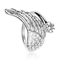 Eleganter Engelsflügel Ring in Silber mit Pavé-Kristallen und runden Zirkonia Hauptstein - Einflügeliger Engel (205-4-40) / Silber & Weiß