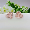 Elegant rose gold double heart stud earrings with white crystal rhinestones on white flowers - Double Heart Stud Earrings (283 Gold Earrings)