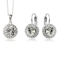 Parure de bijoux en argent avec pendentifs en cristal rond et boucles d'oreilles halo - Blanc