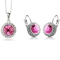 Parure de bijoux en cristal rose avec collier pendentif halo et boucles d'oreilles - Rouge Rose