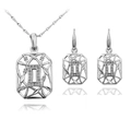 Modernes Schmuckset aus Silber mit geometrischem Rechteck-Anhänger und Zirkonia-Ohrringen - Silber Set (319-6-123) / Silbernes Schmuckset