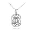 Elegante zilveren vierkante ketting met holle hanger en zirkonia micro-pave stenen - Zilveren Ketting