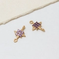 Achtpuntige ster connector met paarse zirkoon in goud voor DIY sieraden maken - Paars