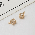 Macro view of golden cubic cage charms with sparkling zircon crystals for DIY jewelry - Small Square Style (LF2689-03)