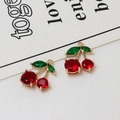 Detail of red and green crystal cherry pendants in gold setting for DIY jewelry making - 16*19mm / Red and Green Cherry (01#)