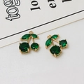 Macro detail of gold-plated cherry charm with green zircon crystals and hanging loop - 16*19mm / All Green Cherry (02#)