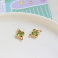 Dual-ring green crystal clover charms for DIY bracelet and earring jewelry making - Green