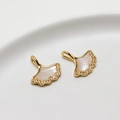 Ginkgo leaf pendant in gold-plated brass with mother of pearl and zircon for DIY jewelry - 08#16mm*16mm