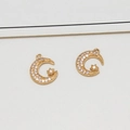 Golden moon and star pendants with micro-set zircon stones for DIY jewelry making - Moon Star Style (LF2695-03)
