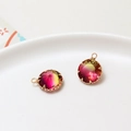 Gradient round jewelry pendant with gold plated copper frame for DIY earring making - Yellow Red Gradient (06#)