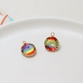 Set of two round faceted rainbow tourmaline-style pendants with gold-plated metal edges - Iridescent Gradient (07#)