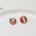 Pink and green gradient round tourmaline style crystal pendant in golden rim base - Pink Green Gradient (08#)