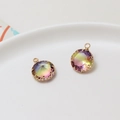 Gradient crystal round pendant with gold claw setting for DIY jewelry making - Aurora Iridescent (09#)