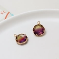 Gradient gemstone round pendant with gold copper frame and faceted finish - Green Purple Gradient (10#)