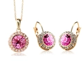 Parure élégante en or rose avec cristaux ronds roses et diamants halo, vue de variante - Or+Magenta